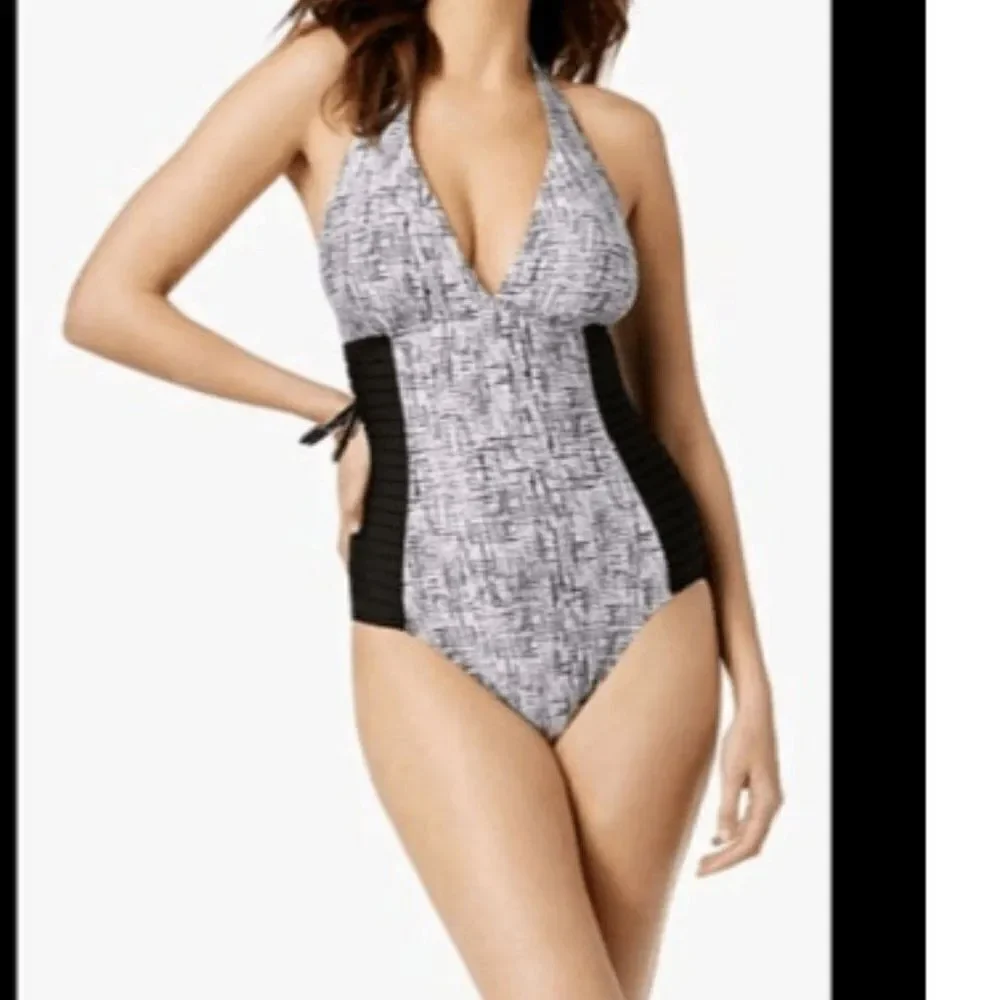 Calvin Klein Solid High Neck One Piece Swimsuit Tummy control